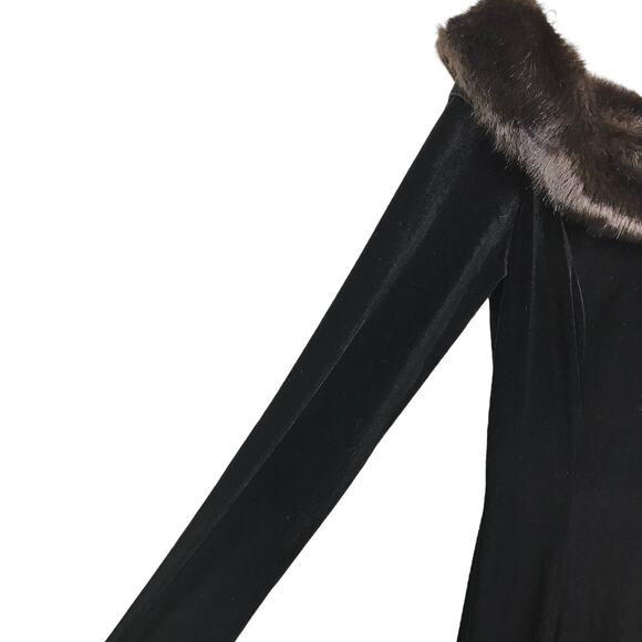 Cachet Dress Women 8 Vintage 80s Maxi Black Faux Fur Stretch Velvet Long Sleeve - Picture 8 of 10